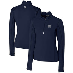 New York Giants Cutter & Buck Women's Throwback Logo Traverse Stretch Quarter-Zip Pullover Top Navy - NFL