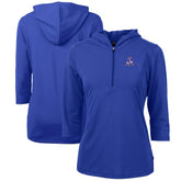 New England Patriots Cutter & Buck Women's Throwback Logo Virtue Eco Pique 3/4 Sleeve Half-Zip Pullover Hoodie Royal - NFL