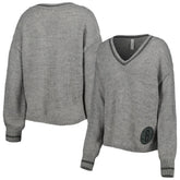 NBA - Brooklyn Nets Lusso Women's Scarletts Lantern Sleeve Tri-Blend V-Neck Pullover Sweater - Gray