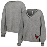 NBA - Chicago Bulls Lusso Women's Scarletts Lantern Sleeve Tri-Blend V-Neck Pullover Sweater - Gray