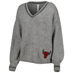 NBA - Chicago Bulls Lusso Women's Scarletts Lantern Sleeve Tri-Blend V-Neck Pullover Sweater - Gray