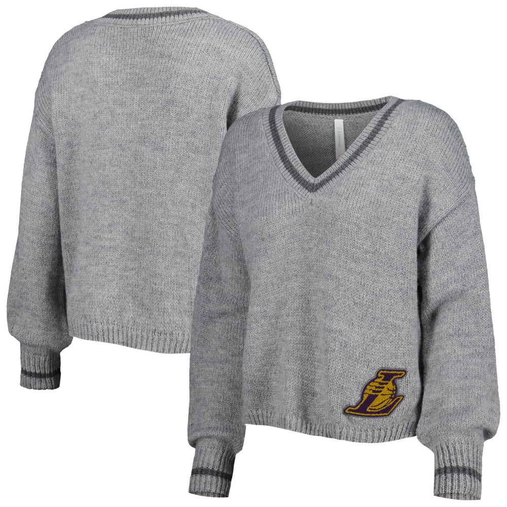 NBA - Los Angeles Lakers Lusso Women's Scarletts Lantern Sleeve Tri-Blend V-Neck Pullover Sweater - Gray