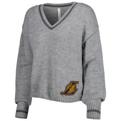 NBA - Los Angeles Lakers Lusso Women's Scarletts Lantern Sleeve Tri-Blend V-Neck Pullover Sweater - Gray