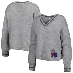 NBA - Philadelphia 76ers Lusso Women's Scarletts Lantern Sleeve Tri-Blend V-Neck Pullover Sweater - Gray