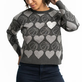 NBA - Brooklyn Nets Lusso Women's Basketball Love Swarovski Crystal Intarsia Pullover Sweater - Charcoal