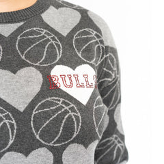 NBA - Chicago Bulls Lusso Women's Basketball Love Swarovski Crystal Intarsia Pullover Sweater - Charcoal