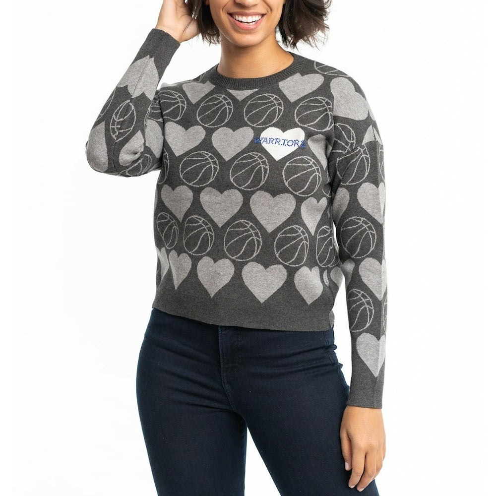 NBA - Golden State Warriors Lusso Women's Basketball Love Swarovski Crystal Intarsia Pullover Sweater - Charcoal