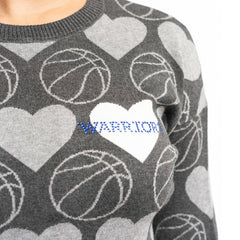NBA - Golden State Warriors Lusso Women's Basketball Love Swarovski Crystal Intarsia Pullover Sweater - Charcoal