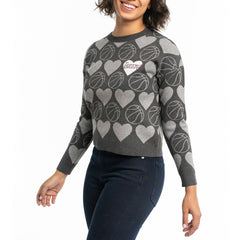 NBA - Los Angeles Lakers Lusso Women's Basketball Love Swarovski Crystal Intarsia Pullover Sweater - Charcoal