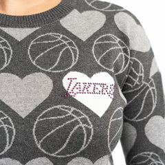 NBA - Los Angeles Lakers Lusso Women's Basketball Love Swarovski Crystal Intarsia Pullover Sweater - Charcoal