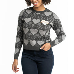 NBA - Phoenix Suns Lusso Women's Basketball Love Swarovski Crystal Intarsia Pullover Sweater - Charcoal