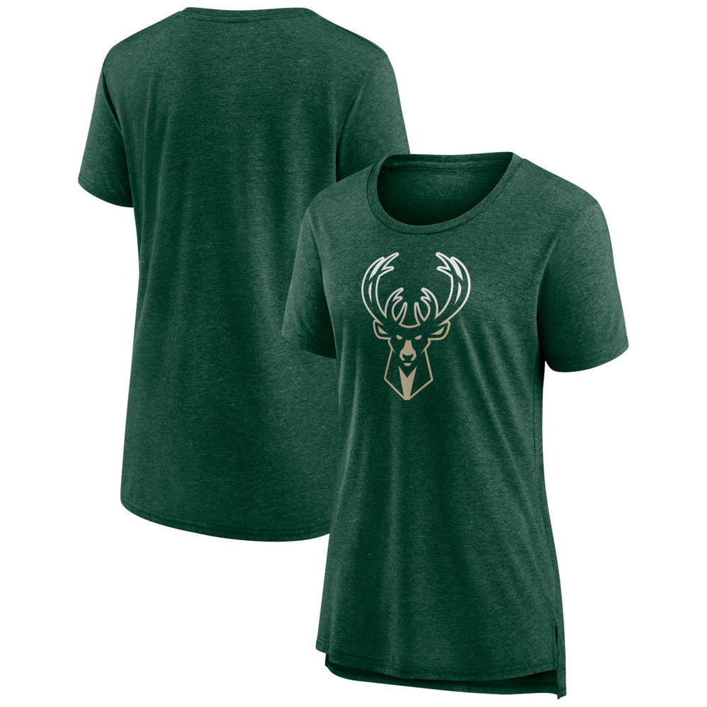 NBA - Milwaukee Bucks Women's Gradient Logo Tri-Blend T-Shirt - Heather Hunter Green