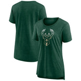 NBA - Milwaukee Bucks Women's Gradient Logo Tri-Blend T-Shirt - Heather Hunter Green