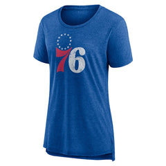 NBA - Philadelphia 76ers Women's Distressed Logo Tri-Blend T-Shirt - Heather Royal