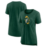 Green Bay Packers Women's Throwback Team Logo Tri-Blend T-Shirt Heather Green - NFL