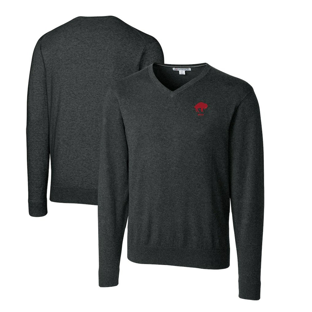 Buffalo Bills Cutter & Buck Throwback Logo Lakemont Tri-Blend Big & Tall V-Neck Pullover Sweater Heather Charcoal - NFL