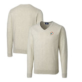 Miami Dolphins Cutter & Buck Throwback Logo Lakemont Tri-Blend Big & Tall V-Neck Pullover Sweater Oatmeal - NFL