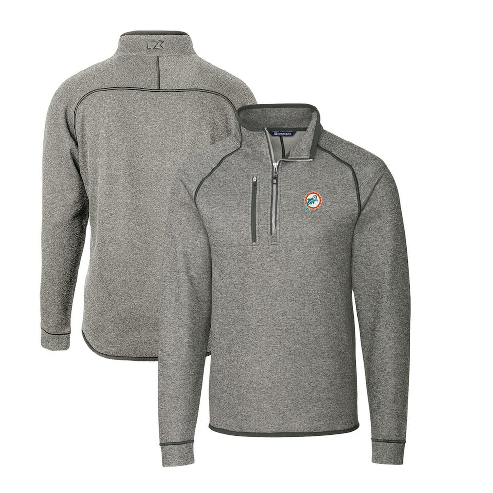 Miami Dolphins Cutter & Buck Mainsail Sweater-Knit Big & Tall Half-Zip Pullover Jacket Heather Gray - NFL