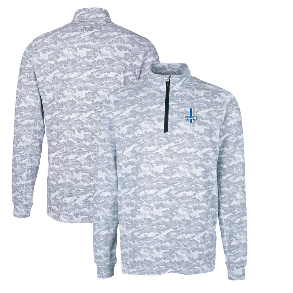 Detroit Lions Cutter & Buck Throwback Logo Big & Tall Traverse Camo Print Stretch Quarter-Zip Pullover Top Charcoal - NFL