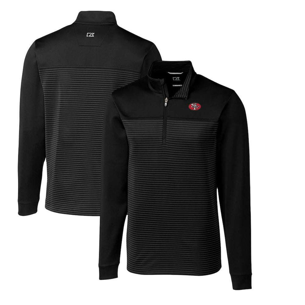 San Francisco 49ers Cutter & Buck Throwback Logo Traverse Stripe Stretch Quarter-Zip Big & Tall Pullover Top Black - NFL