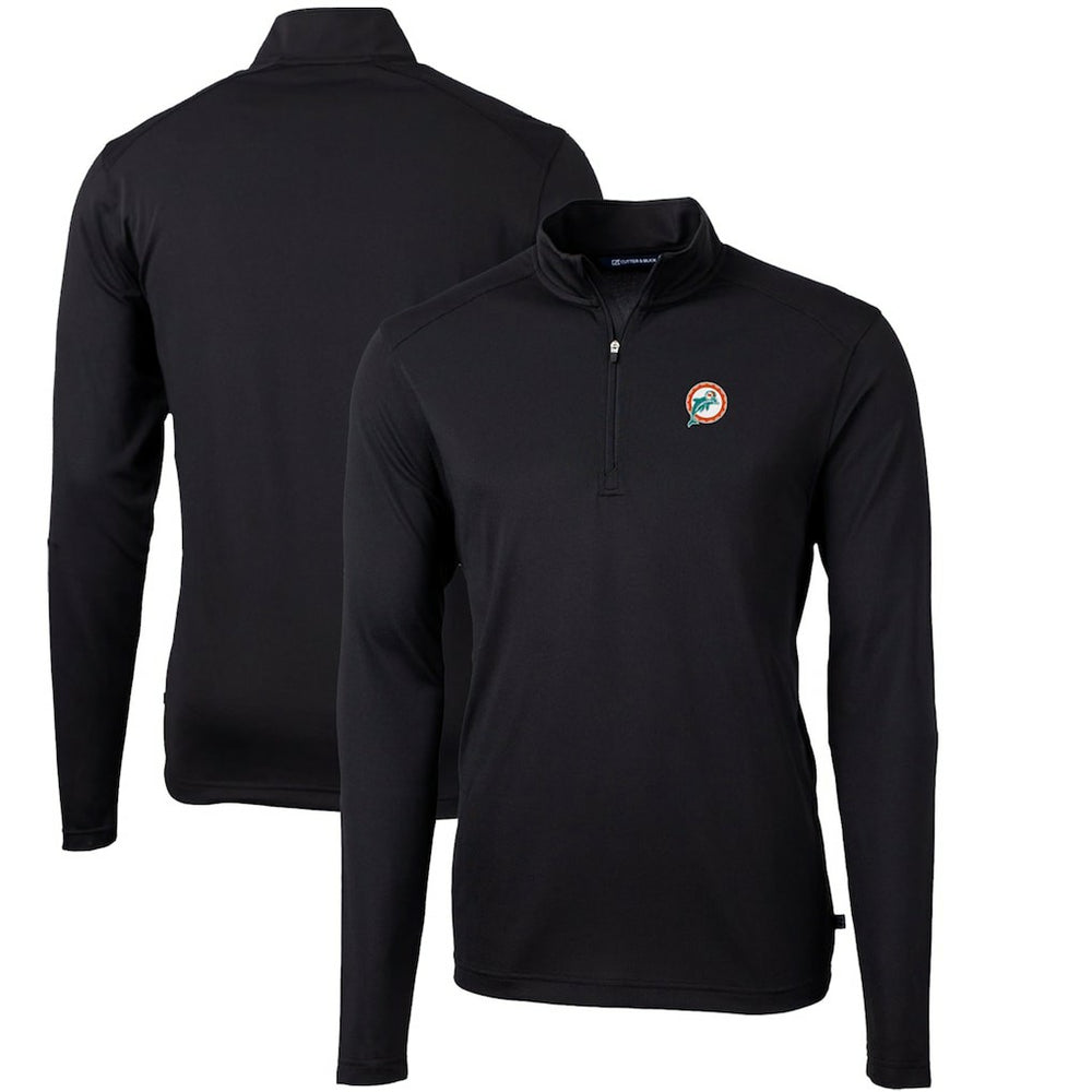 Miami Dolphins Cutter & Buck Throwback Logo Virtue Eco Pique Recycled Quarter-Zip Big & Tall Pullover Top Black - NFL