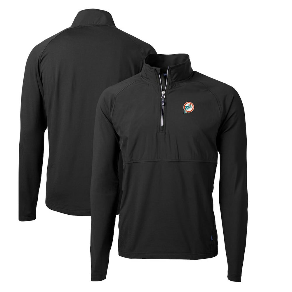 Miami Dolphins Cutter & Buck Adapt Eco Knit Hybrid Recycled Quarter-Zip Throwback Pullover Top Black - NFL