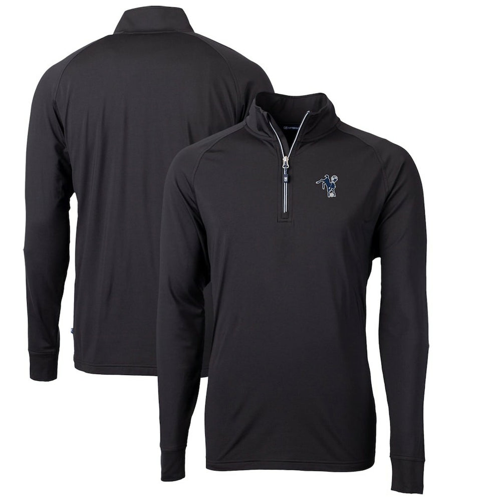 Indianapolis Colts Cutter & Buck Adapt Eco Knit Stretch Recycled Quarter-Zip Throwback Pullover Top Black - NFL