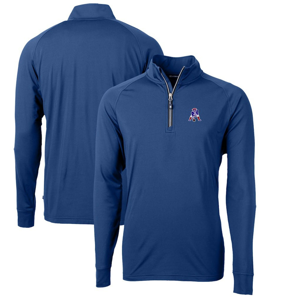 New England Patriots Cutter & Buck Adapt Eco Knit Stretch Recycled Quarter-Zip Throwback Pullover Top Royal - NFL