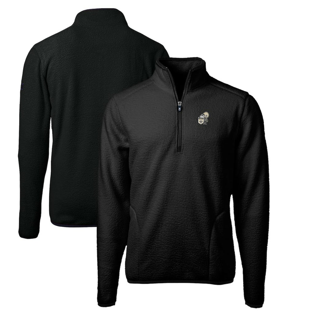 New Orleans Saints Cutter & Buck Throwback Eco Sherpa Fleece Quarter-Zip Pullover Jacket Black - NFL
