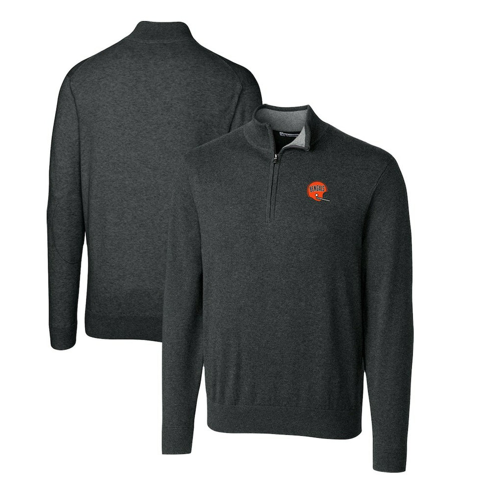 Cincinnati Bengals Cutter & Buck Throwback Logo Lakemont Tri-Blend Quarter-Zip Pullover Sweater Heather Charcoal - NFL