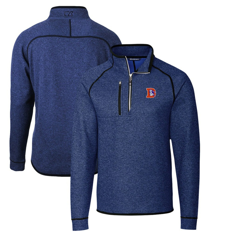Denver Broncos Cutter & Buck Throwback Logo Mainsail Sweater-Knit Half-Zip Pullover Jacket Heather Royal - NFL