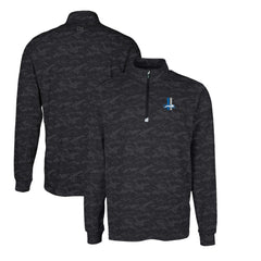Detroit Lions Cutter & Buck Throwback Logo Traverse Camo Print Stretch Quarter-Zip Pullover Top Black - NFL