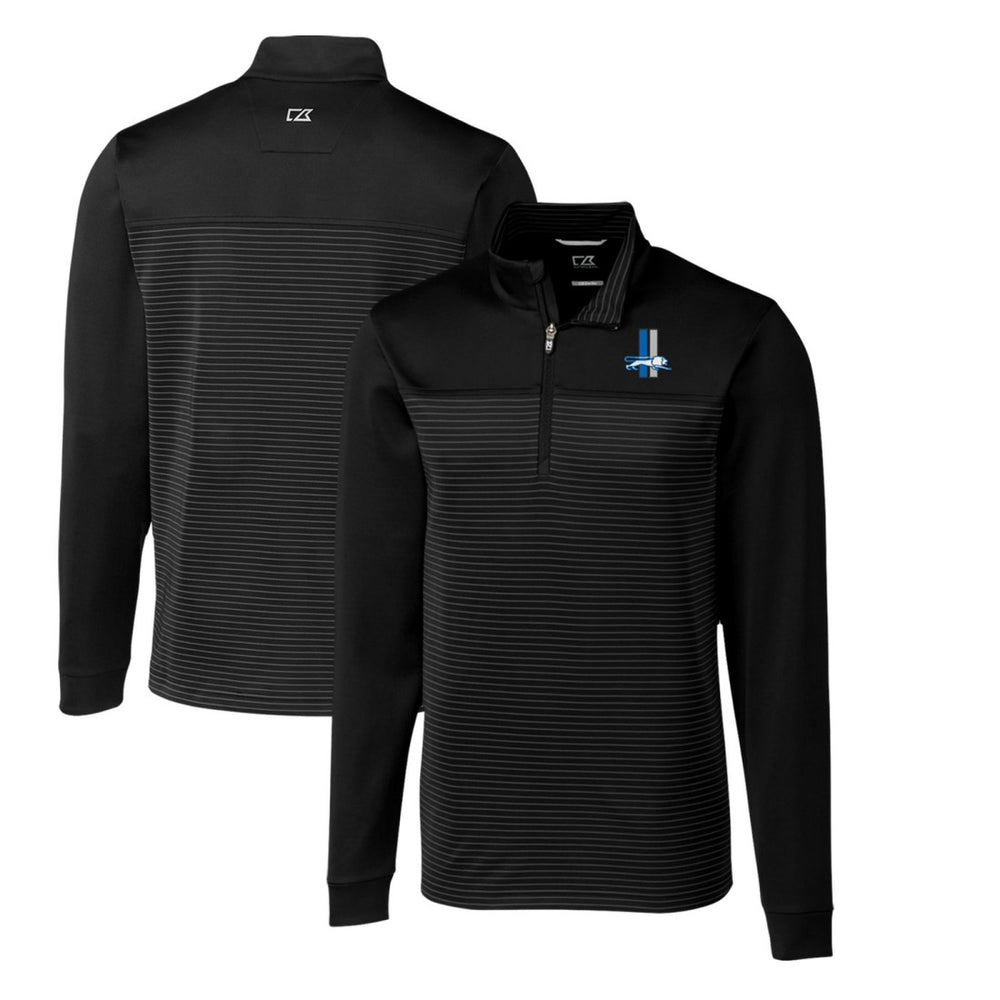 Detroit Lions Cutter & Buck Throwback Logo Traverse Stripe Stretch Quarter-Zip Pullover Top Black - NFL