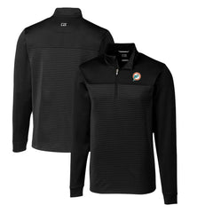 Miami Dolphins Cutter & Buck Throwback Logo Traverse Stripe Stretch Quarter-Zip Pullover Top Black - NFL