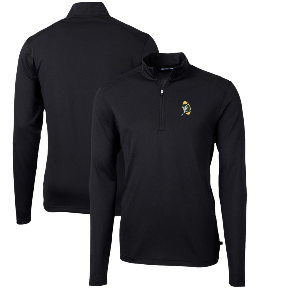 Green Bay Packers Cutter & Buck Throwback Logo Virtue Eco Pique Recycled Quarter-Zip Pullover Top Black - NFL