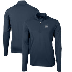 New York Giants Cutter & Buck Throwback Logo Virtue Eco Pique Recycled Quarter-Zip Pullover Top Navy - NFL