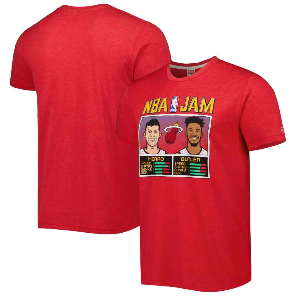 NBA - Tyler Herro & Jimmy Butler Miami Heat Homage NBA Jam Tri-Blend T-Shirt - Red