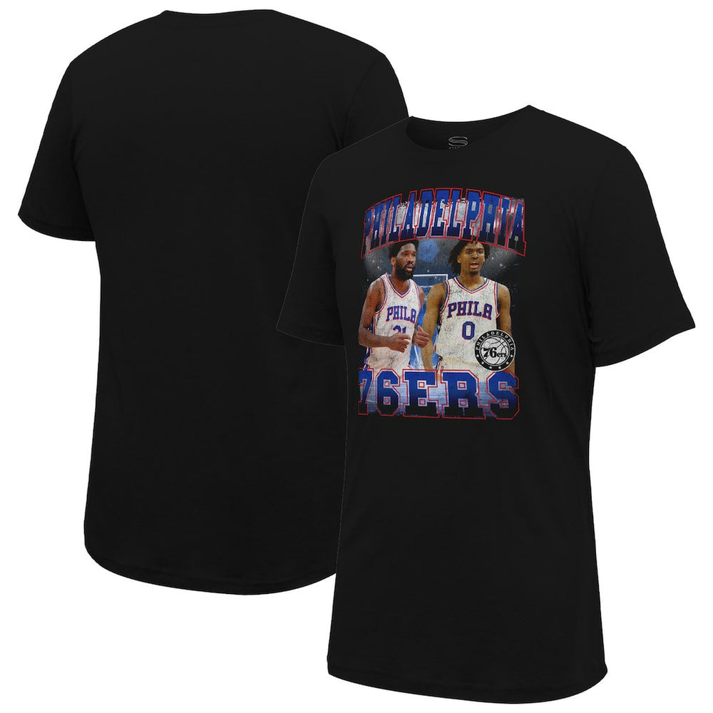 NBA - Joel Embiid & Tyrese Maxey Philadelphia 76ers Stadium Essentials Unisex Player Duo T-Shirt - Black