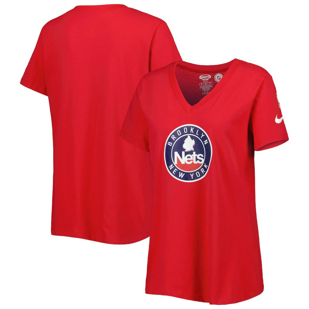 Nike - Brooklyn Nets Women's Local Performance V-Neck T-Shirt - Red