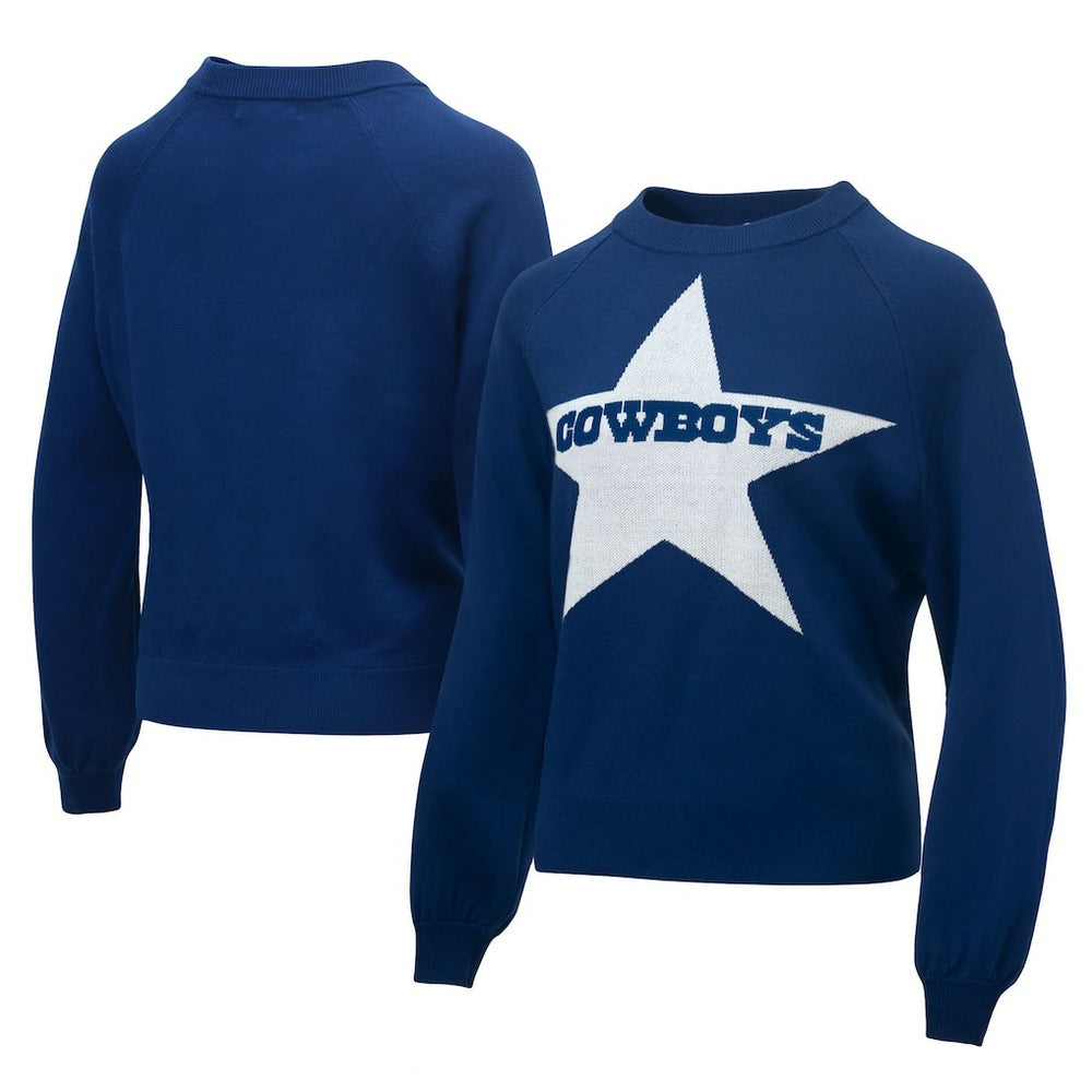 Dallas Cowboys Lauren James Women's Wordmark Star Raglan Pullover Sweater Navy - NFL