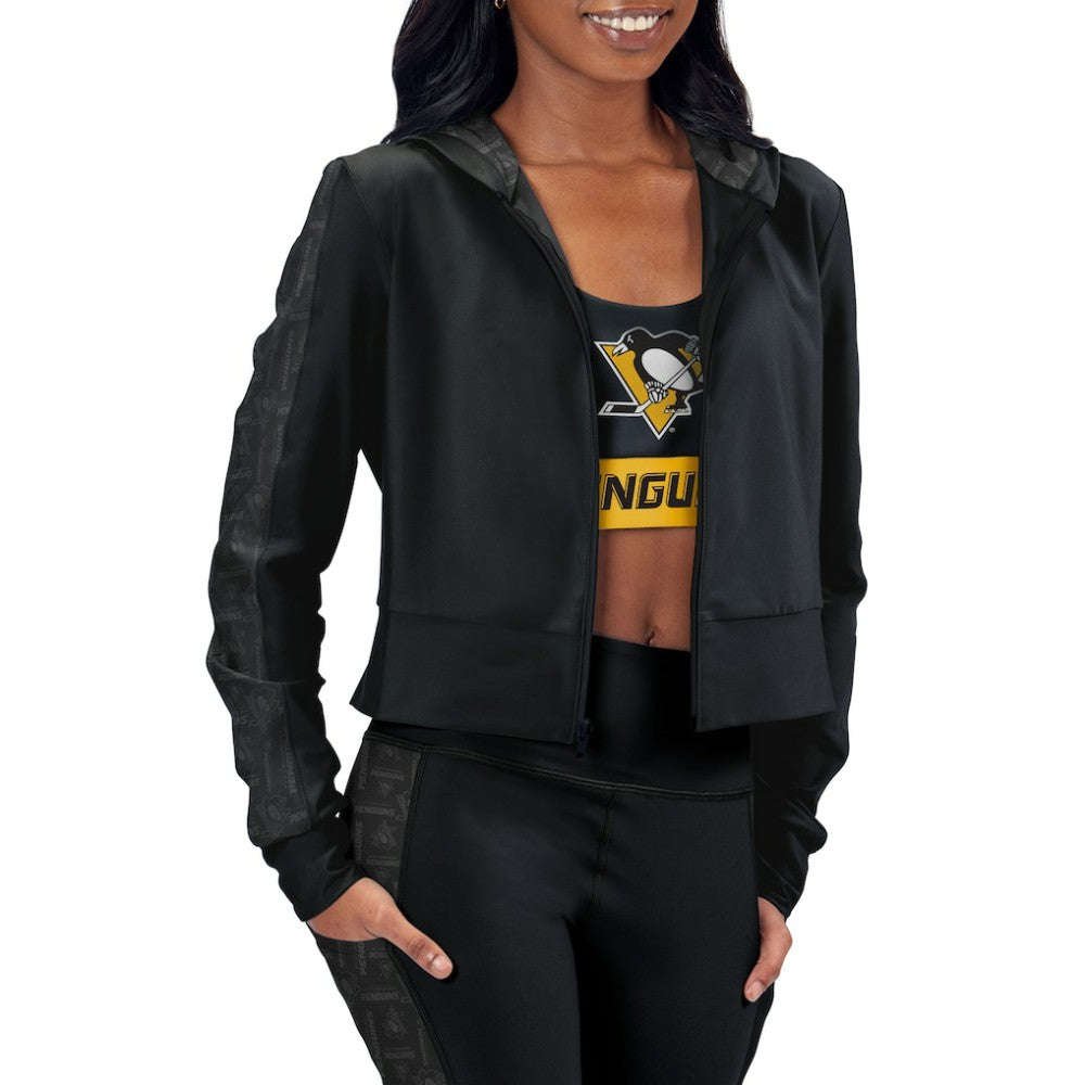 Pittsburgh Penguins Women's Cropped Full-Zip Hoodie Black
