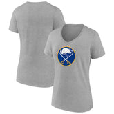 Buffalo Sabres - Women's Primary Logo Team V-Neck T-Shirt Heather Gray
