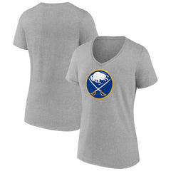 Buffalo Sabres - Women's Primary Logo Team V-Neck T-Shirt Heather Gray