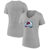 Colorado Avalanche - Women's Primary Logo Team V-Neck T-Shirt Heather Gray