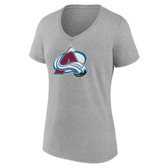 Colorado Avalanche - Women's Primary Logo Team V-Neck T-Shirt Heather Gray