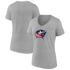 Columbus Blue Jackets - Women's Primary Logo Team V-Neck T-Shirt Heather Gray