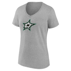 Dallas Stars - Women's Primary Logo Team V-Neck T-Shirt Heather Gray