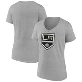 Los Angeles Kings - Women's Primary Logo Team V-Neck T-Shirt Heather Gray