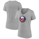 New York Islanders - Women's Primary Logo Team V-Neck T-Shirt Heather Gray