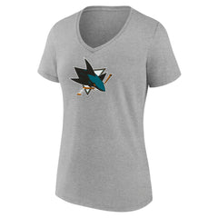 San Jose Sharks - Women's Primary Logo Team V-Neck T-Shirt Heather Gray
